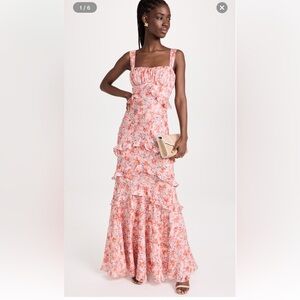 NWT Saloni Chandra Maxi Dress Sandstone Clipped Jacquard Dress Pink